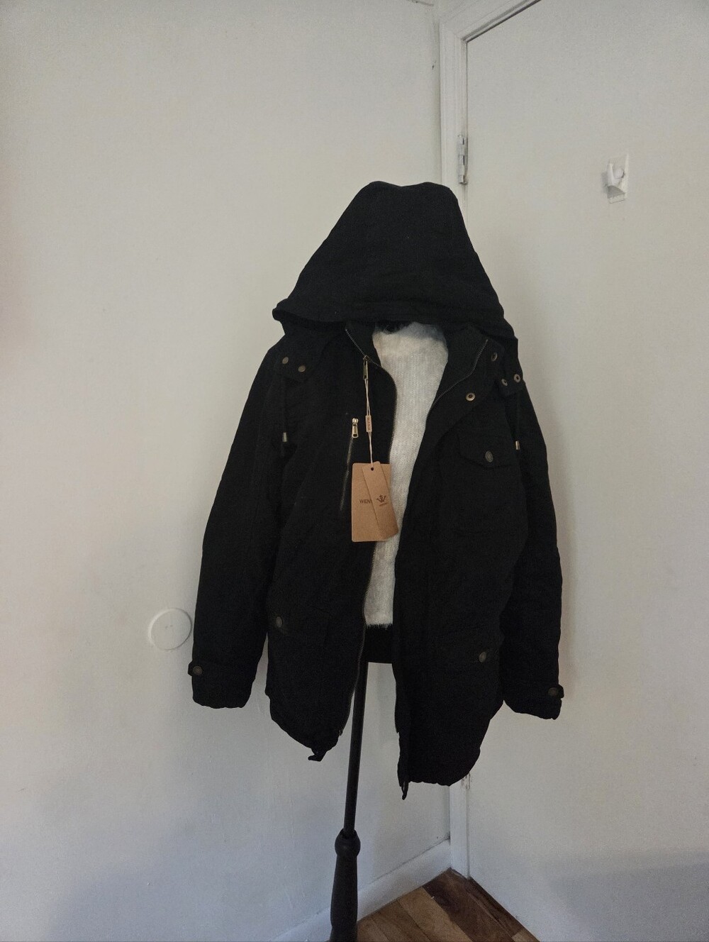 Men's Black Hooded Puffer Jacket - Warm Winter Coat